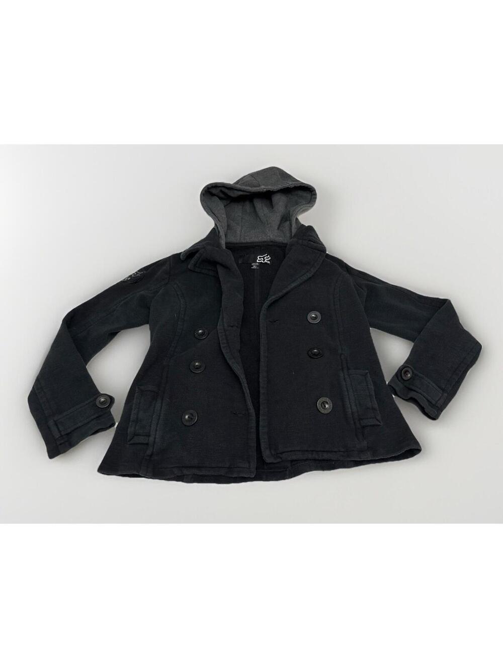 Women’s Fox Racing Hooded Military Peacoat Black Y2K Size Large
